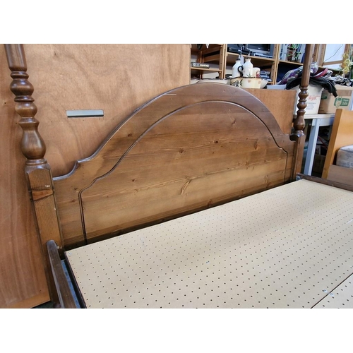 149 - Pine Four-Poster Bed with Arched Head Board & Foot Board and Turned Uprights, (Fits Mattress Approx.... 