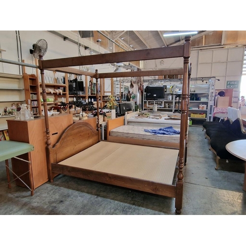 149 - Pine Four-Poster Bed with Arched Head Board & Foot Board and Turned Uprights, (Fits Mattress Approx.... 