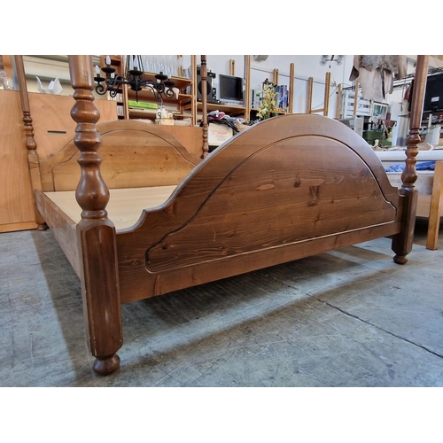 149 - Pine Four-Poster Bed with Arched Head Board & Foot Board and Turned Uprights, (Fits Mattress Approx.... 