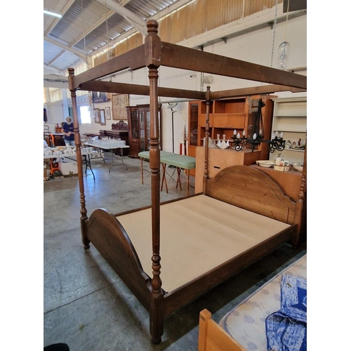 149 - Pine Four-Poster Bed with Arched Head Board & Foot Board and Turned Uprights, (Fits Mattress Approx.... 