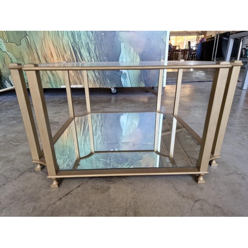 185 - Classic Style Gold Colour Metal Coffee Table with Glass Top and Lower Mirrored Shelf (Approx. 74 x 7... 