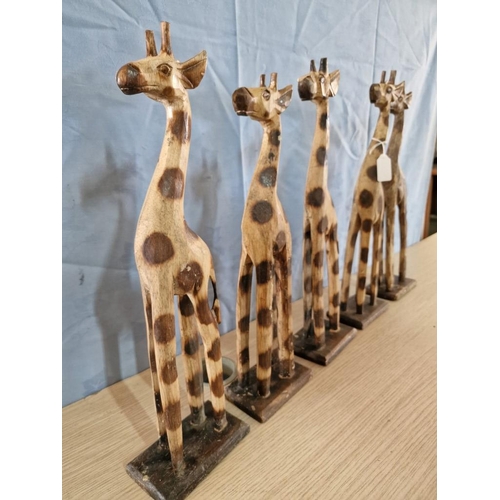 287 - Collection of 5 x Hand Made, Carved Wood Giraffe Ornaments