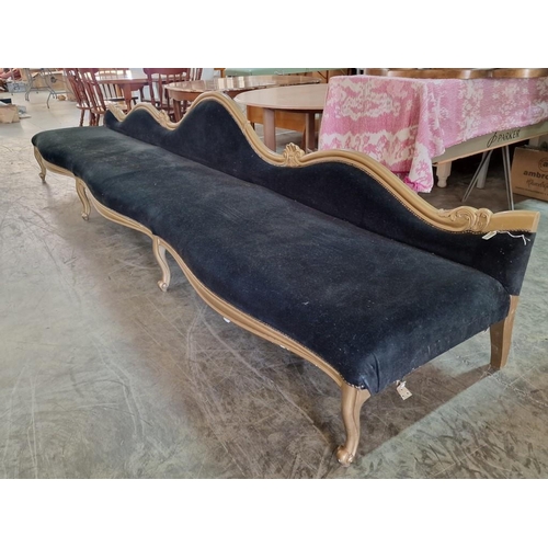 456 - 4m Long Black Fabric Sofa with Gold Colour Carved Wood Shaped Surround Over Front Cabriole Legs, 
(A... 