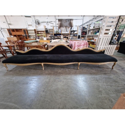 456 - 4m Long Black Fabric Sofa with Gold Colour Carved Wood Shaped Surround Over Front Cabriole Legs, 
(A... 