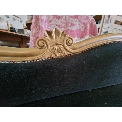 456 - 4m Long Black Fabric Sofa with Gold Colour Carved Wood Shaped Surround Over Front Cabriole Legs, 
(A... 