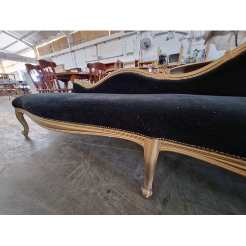 456 - 4m Long Black Fabric Sofa with Gold Colour Carved Wood Shaped Surround Over Front Cabriole Legs, 
(A... 