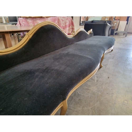 456 - 4m Long Black Fabric Sofa with Gold Colour Carved Wood Shaped Surround Over Front Cabriole Legs, 
(A... 