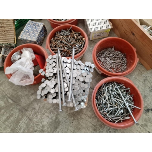 478 - Large Qty of Assorted Screws, Nails, Fixings, Bolts, Clips, Tape, String and 2 x Plastic Multi-Drawe... 