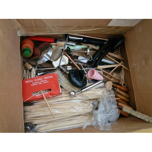 482 - Box with Large Qty of Kitchen Utensils, Cutlery, Baking Items, Tray, etc