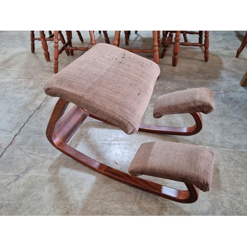 98 - Balanz Chair / Ergonomic Rocking Stool, Circa 1980's from Denmark, Solid Wood Frame with Fabric Seat... 