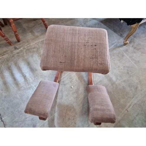 98 - Balanz Chair / Ergonomic Rocking Stool, Circa 1980's from Denmark, Solid Wood Frame with Fabric Seat... 