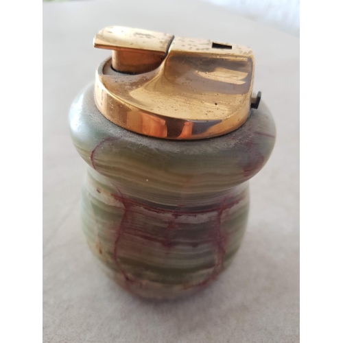 330 - Large Heavy Onyx Ashtray (20 x 15 x 7.5cm) and Matching Lighter Desk Ornaments