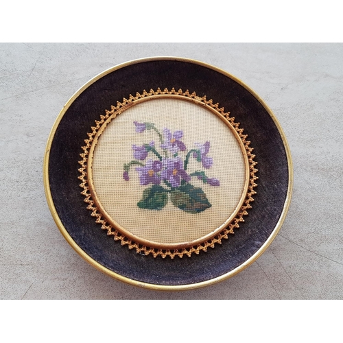 342 - Vintage Embroidery in Round Frames (Ø15.5cm and Ø14cm) Together with Vintage Style Modello Depositat... 