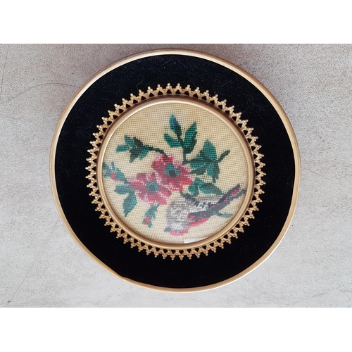 342 - Vintage Embroidery in Round Frames (Ø15.5cm and Ø14cm) Together with Vintage Style Modello Depositat... 