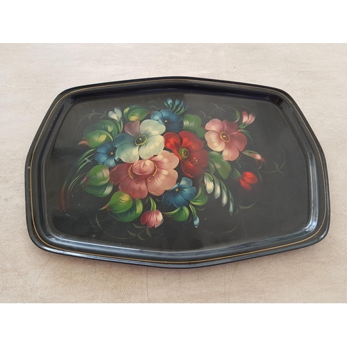 348 - Collection of 3 x Metal Hand Painted Trays (Russian Zhostovo) in 3 x Different Sizes and Shapes (45 ... 