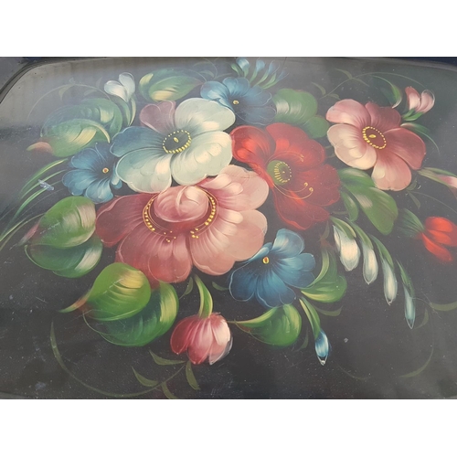 348 - Collection of 3 x Metal Hand Painted Trays (Russian Zhostovo) in 3 x Different Sizes and Shapes (45 ... 