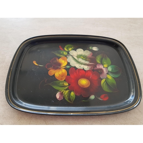 348 - Collection of 3 x Metal Hand Painted Trays (Russian Zhostovo) in 3 x Different Sizes and Shapes (45 ... 