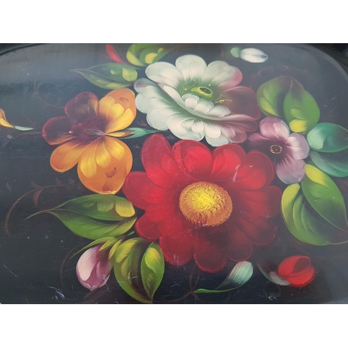 348 - Collection of 3 x Metal Hand Painted Trays (Russian Zhostovo) in 3 x Different Sizes and Shapes (45 ... 