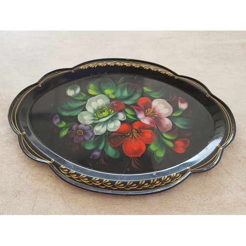 348 - Collection of 3 x Metal Hand Painted Trays (Russian Zhostovo) in 3 x Different Sizes and Shapes (45 ... 