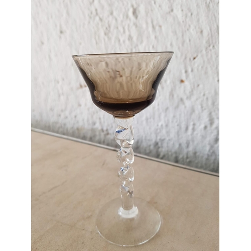 352 - Set of 6 x Modern Liquor Glasses with Smoked Glass with Twisted Clear Glass Legs