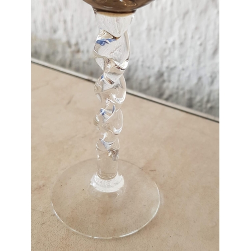 352 - Set of 6 x Modern Liquor Glasses with Smoked Glass with Twisted Clear Glass Legs