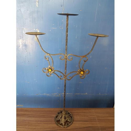 361 - Pair of Tall Metal 3 - Arms Candle Sticks (H:78cm each)