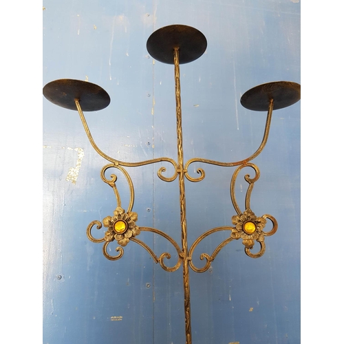 361 - Pair of Tall Metal 3 - Arms Candle Sticks (H:78cm each)