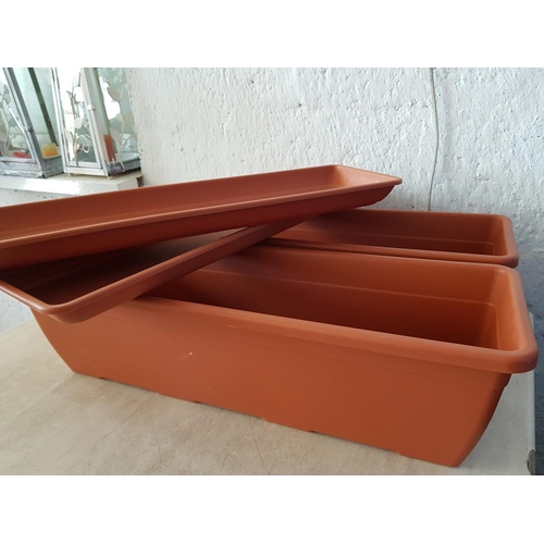 364 - Pair of Rectangular Plant Pots (60 x 20 x 7cm) with Saucer and Metal Hangers