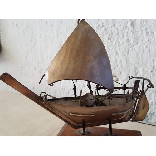 367 - Ornaments; Silver (?) Ship on Wooden Base and Cannon