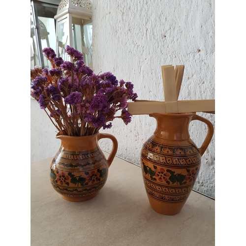 369 - Assorted Collection; Pottery Jugs, Hand Painted Decorative Dish and Hand Craft Wooden Ornament