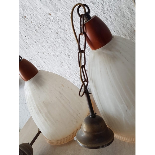 380 - Pair of Matching Hanging Lights with Alabaster Style Glass Lamp Shades