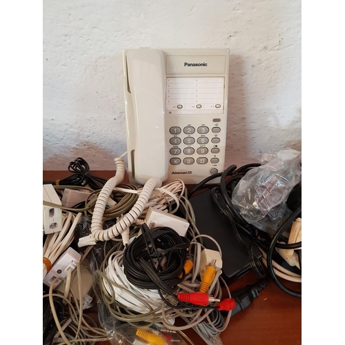 408 - Panasonic (Advanced) Retro Telephone and Large Collection of Various Cables and Wires Together with ... 