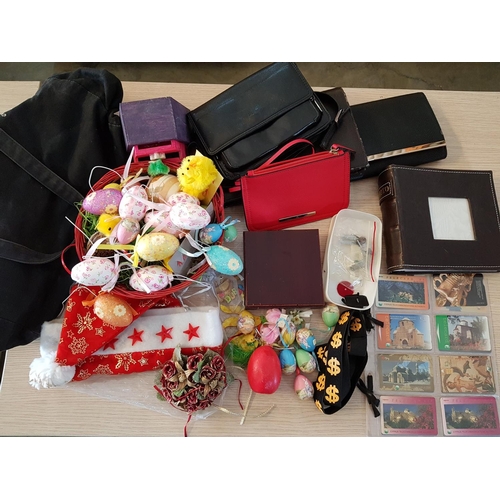 424 - Large Box of Assorted Items inc; Collection of Tele Cards, Handbags, Easter Decorations and Others