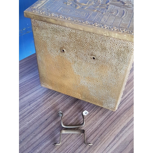 431 - Vintage Brass Firewood Box Decorative with Reliefs (Handles for Repair) (30 x 46 x 32cm)