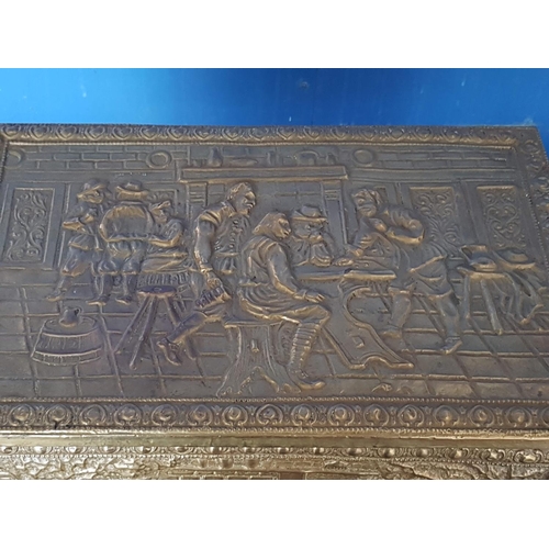 431 - Vintage Brass Firewood Box Decorative with Reliefs (Handles for Repair) (30 x 46 x 32cm)