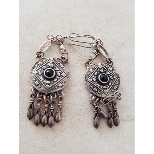 437 - Pair of Ethnic Style Earrings with Black Stone in Center Together with Weiss Costume Jewellery Brace... 