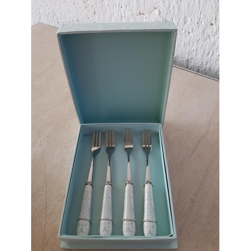 439 - Laura Ashley Home, Josette Set of 4 - Cake Forks in Display Box and Donegal Parian Porcelain Clock (... 