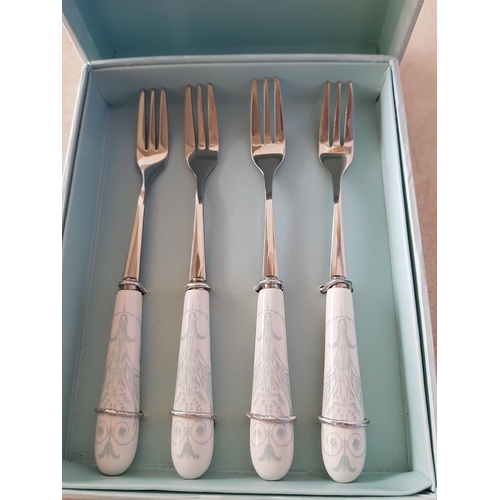 439 - Laura Ashley Home, Josette Set of 4 - Cake Forks in Display Box and Donegal Parian Porcelain Clock (... 