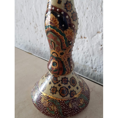 442 - Satsuma Hand Painted Candle Stick (H:22cm) and One Other Ornament (H:10cm)