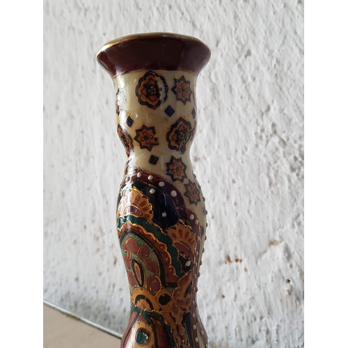 442 - Satsuma Hand Painted Candle Stick (H:22cm) and One Other Ornament (H:10cm)