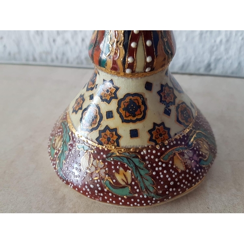 442 - Satsuma Hand Painted Candle Stick (H:22cm) and One Other Ornament (H:10cm)