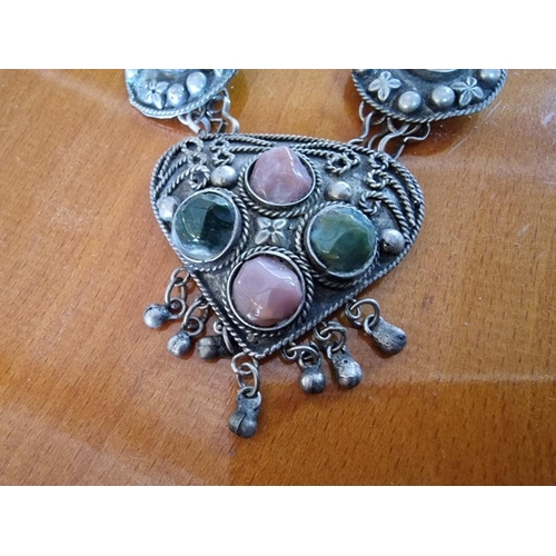 177 - Decorative White Metal Bedouin Style Necklace with Coloured Stones