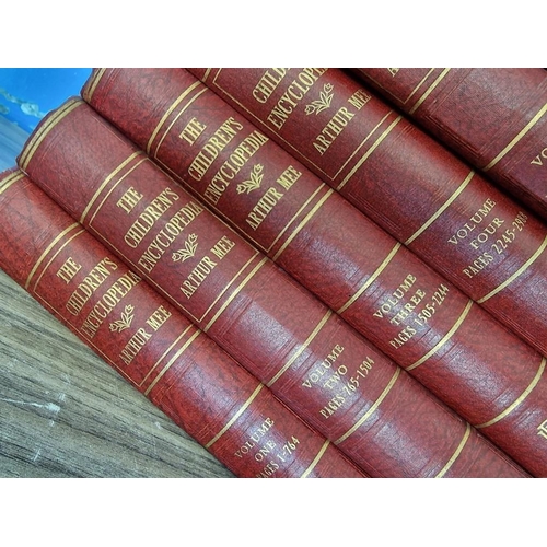 204 - 10 x Volumes of Red Leather Bound Vintage Children's Encyclopedia Books by Arthur Mee, Includes Colo... 