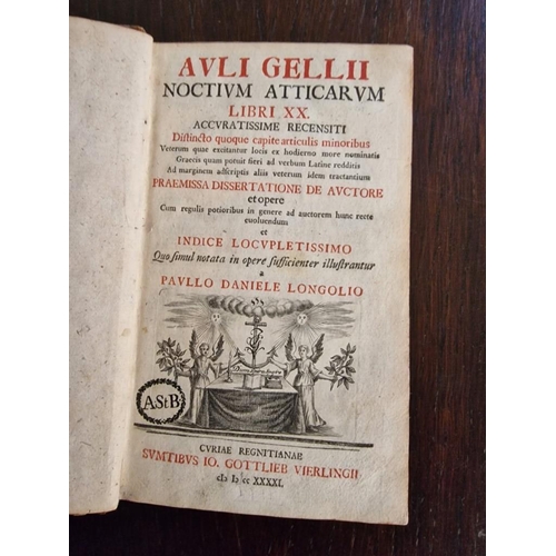 251B - Antique Leather Bound Book: 'Attic Nights, Book XX' by Aulus Gellius, 1741 (in Latin), (18 x 11.5 x ... 