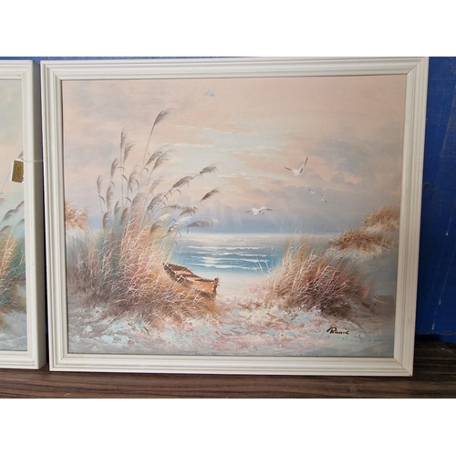 252 - 2 x Framed Oil on Board Paintings of Boats on Beach, Signed Lower Right (Unknown Artist), (Approx. 6... 