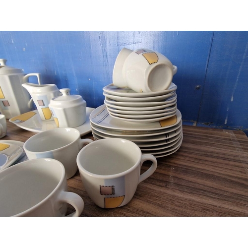 254 - Porcelain Tea & Coffee Set with Modern Angular Coloured Pattern; Tea Pot, Serving Platter, Milk Jug,... 