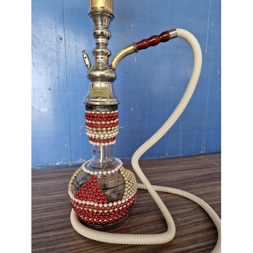 281 - Large Decorative Shisha Pipe with Beaded Glass Base and Two-Tone Metal, (Approx. H: 80cm)