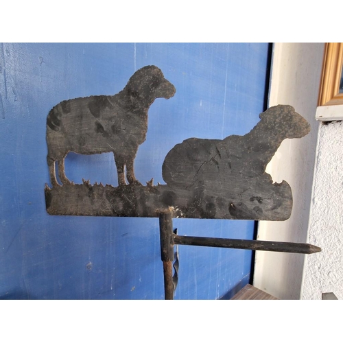 3 - Vintage Black Metal Weather Vane with Sheep and Wall Bracket