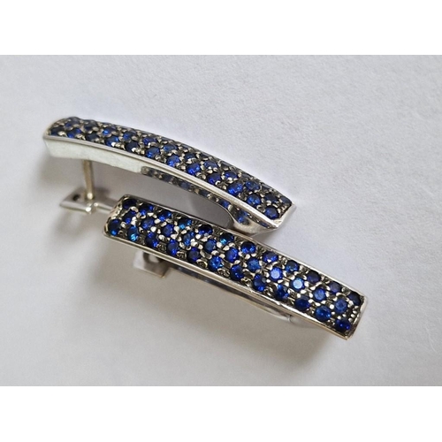 77 - Pair of 18ct White Gold and Sapphire(?) Earrings; Each Set with Approx. 34 x Round Cut Blue Stones, ... 