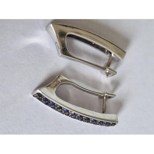 77 - Pair of 18ct White Gold and Sapphire(?) Earrings; Each Set with Approx. 34 x Round Cut Blue Stones, ... 